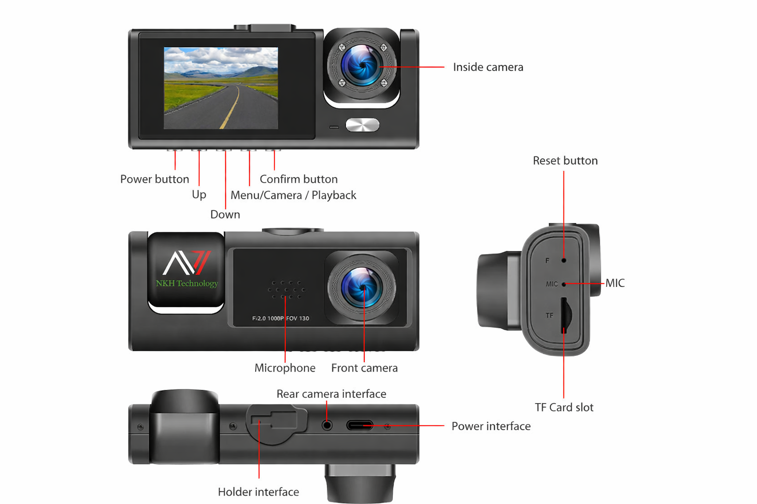 NKH Traffic Recorder 2 Channel Car Dash Cam | Full HD 1080P Front & Rear DVR